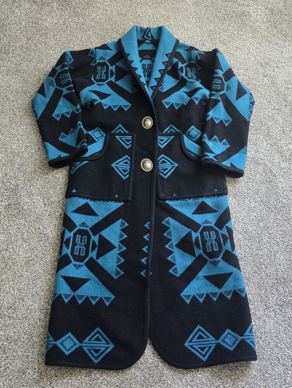 Vintage Southwest Southwestern Chippewa Blanket Duster Turquoise Reversible M L